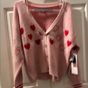 Celebrity Pink Heart Patterned Cardigan